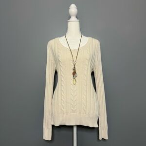 EUC High Sierra 100% Cotton Cream Scoop Neck Cable Knit Sweater Size L